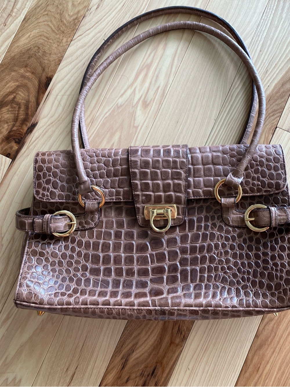 Lord & Taylor Brown Alligator Leather Handbag Purse